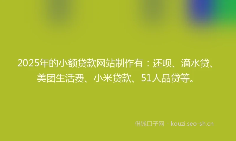 2025年的小额贷款网站制作有：还呗、滴水贷、美团生活费、小米贷款、51人品贷等。