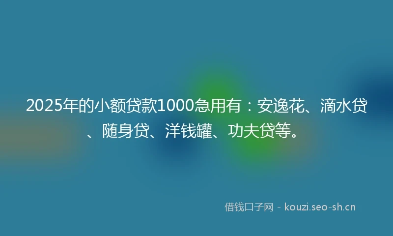 2025年的小额贷款1000急用有：安逸花、滴水贷、随身贷、洋钱罐、功夫贷等。