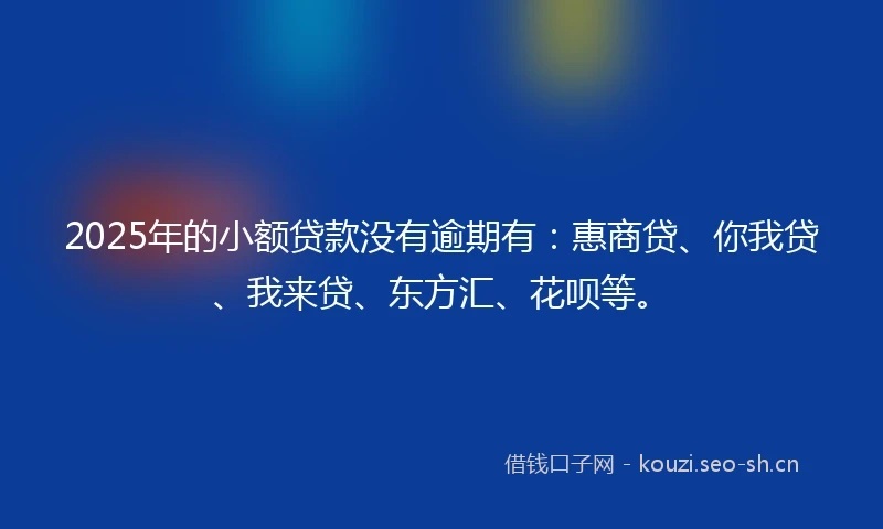 2025年的小额贷款没有逾期有：惠商贷、你我贷、我来贷、东方汇、花呗等。