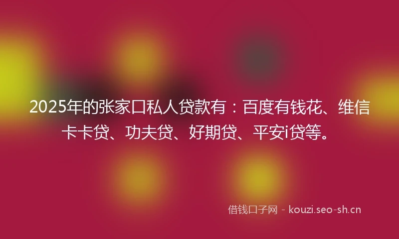 2025年的张家口私人贷款有：百度有钱花、维信卡卡贷、功夫贷、好期贷、平安i贷等。