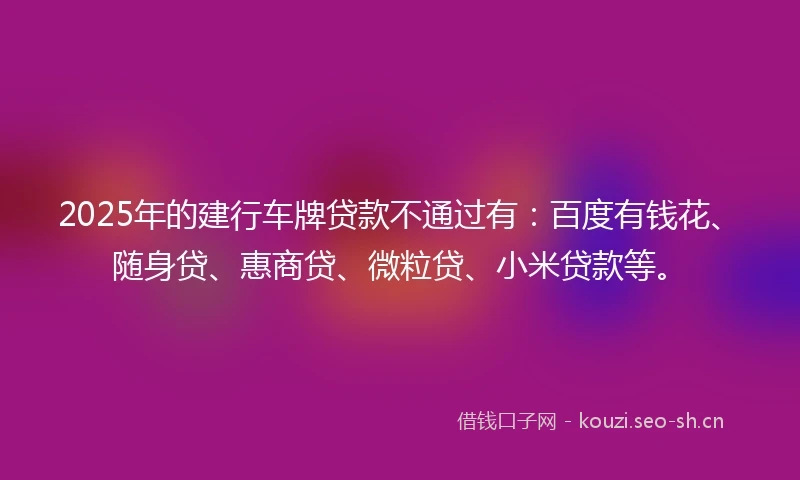 2025年的建行车牌贷款不通过有：百度有钱花、随身贷、惠商贷、微粒贷、小米贷款等。