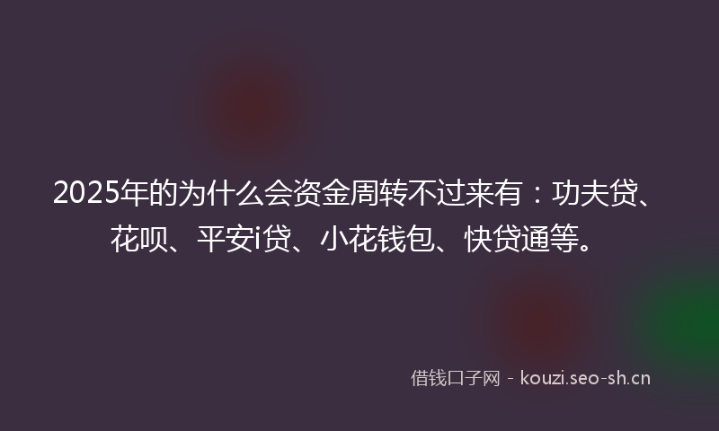 2025年的为什么会资金周转不过来有：功夫贷、花呗、平安i贷、小花钱包、快贷通等。