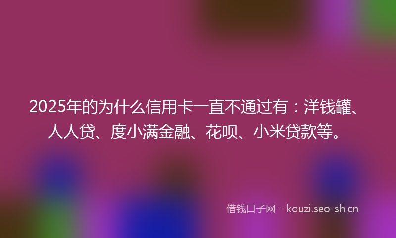 2025年的为什么信用卡一直不通过有：洋钱罐、人人贷、度小满金融、花呗、小米贷款等。