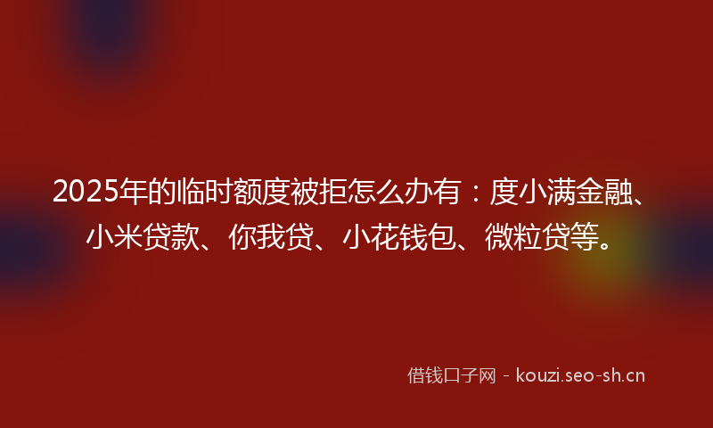 2025年的临时额度被拒怎么办有：度小满金融、小米贷款、你我贷、小花钱包、微粒贷等。