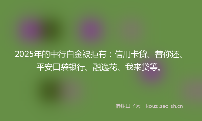 2025年的中行白金被拒有：信用卡贷、替你还、平安口袋银行、融逸花、我来贷等。
