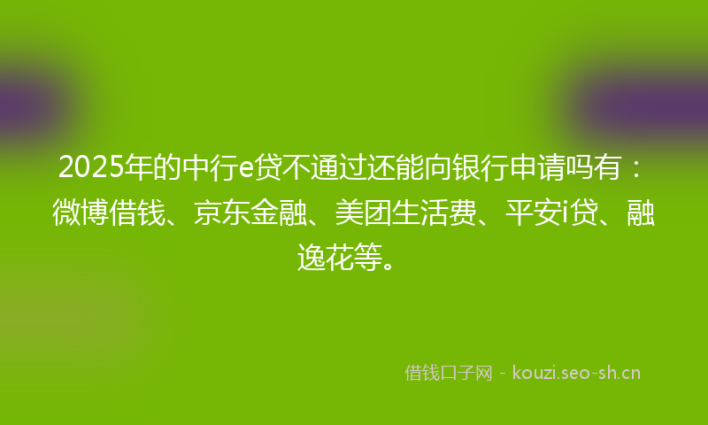 2025年的中行e贷不通过还能向银行申请吗有：微博借钱、京东金融、美团生活费、平安i贷、融逸花等。