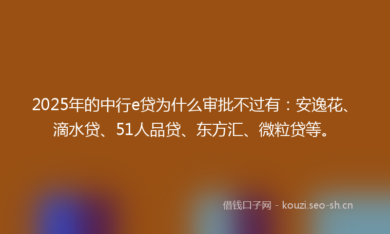 2025年的中行e贷为什么审批不过有：安逸花、滴水贷、51人品贷、东方汇、微粒贷等。