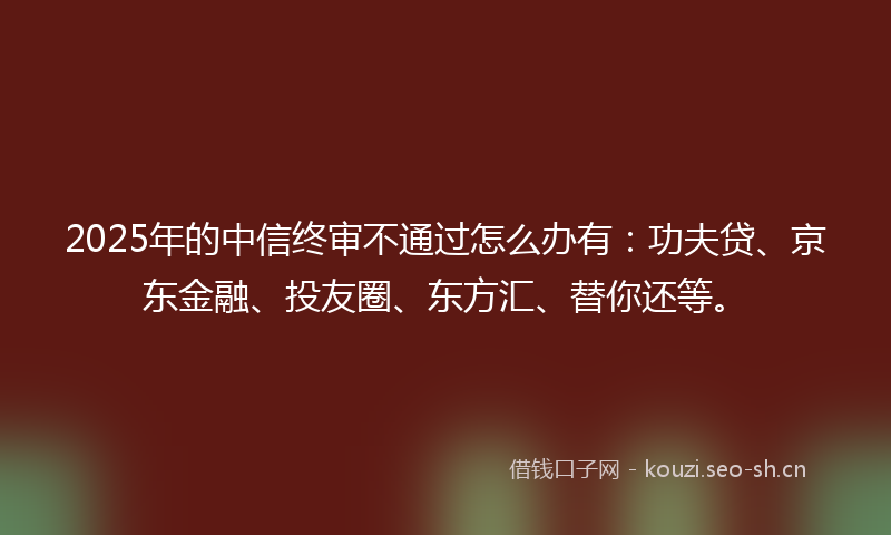 2025年的中信终审不通过怎么办有：功夫贷、京东金融、投友圈、东方汇、替你还等。
