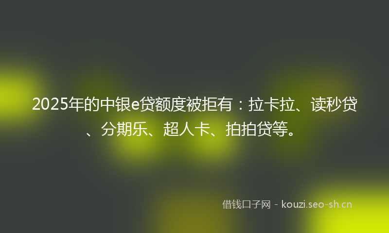 2025年的中银e贷额度被拒有：拉卡拉、读秒贷、分期乐、超人卡、拍拍贷等。