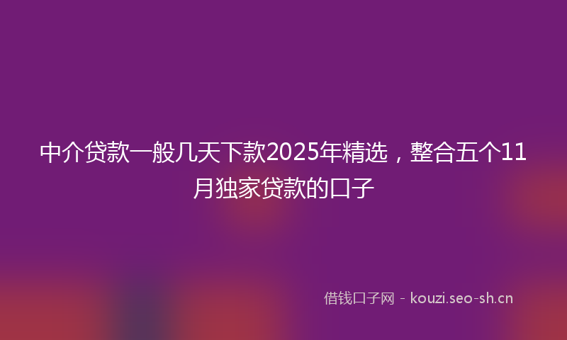 中介贷款一般几天下款2025年精选,整合五个11月独家贷款的口子