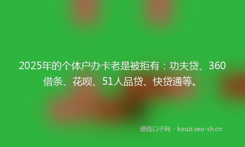 2025年的个体户办卡老是被拒有：功夫贷、360借条、花呗、51人品贷、快贷通等。
