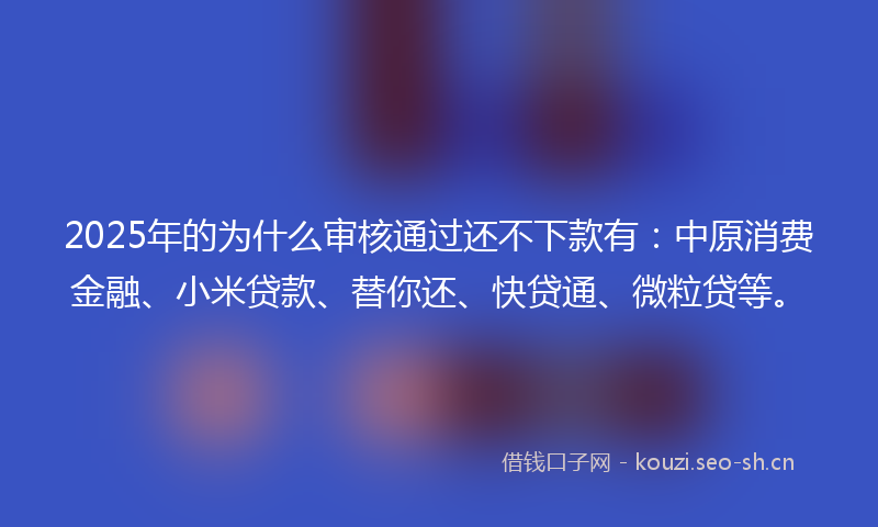 2025年的为什么审核通过还不下款有：中原消费金融、小米贷款、替你还、快贷通、微粒贷等。