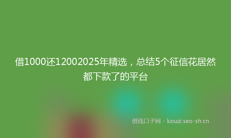 借1000还12002025年精选，总结5个征信花居然都下款了的平台