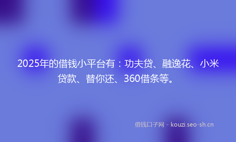 2025年的借钱小平台有：功夫贷、融逸花、小米贷款、替你还、360借条等。
