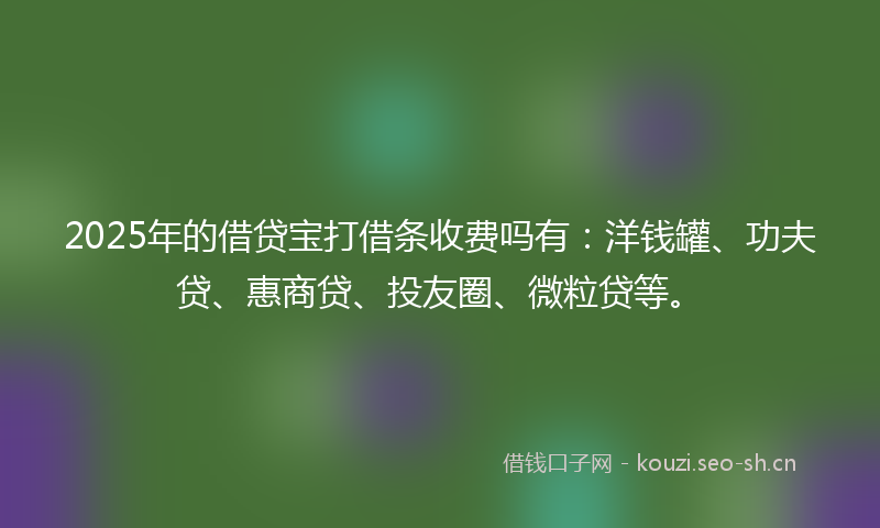 2025年的借贷宝打借条收费吗有：洋钱罐、功夫贷、惠商贷、投友圈、微粒贷等。