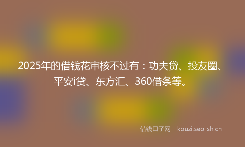 2025年的借钱花审核不过有：功夫贷、投友圈、平安i贷、东方汇、360借条等。