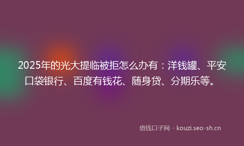 2025年的光大提临被拒怎么办有：洋钱罐、平安口袋银行、百度有钱花、随身贷、分期乐等。