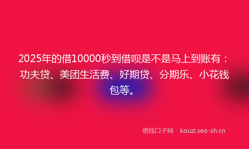 2025年的借10000秒到借呗是不是马上到账有：功夫贷、美团生活费、好期贷、分期乐、小花钱包等。