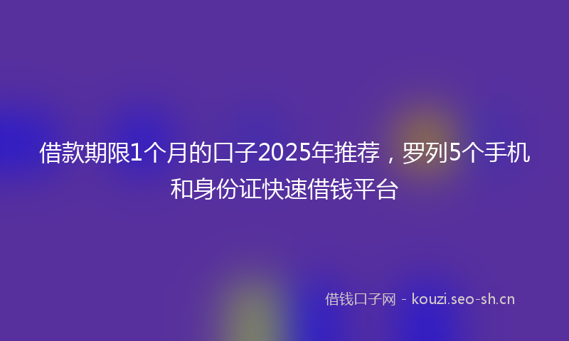 借款期限1个月的口子2025年推荐，罗列5个手机和身份证快速借钱平台