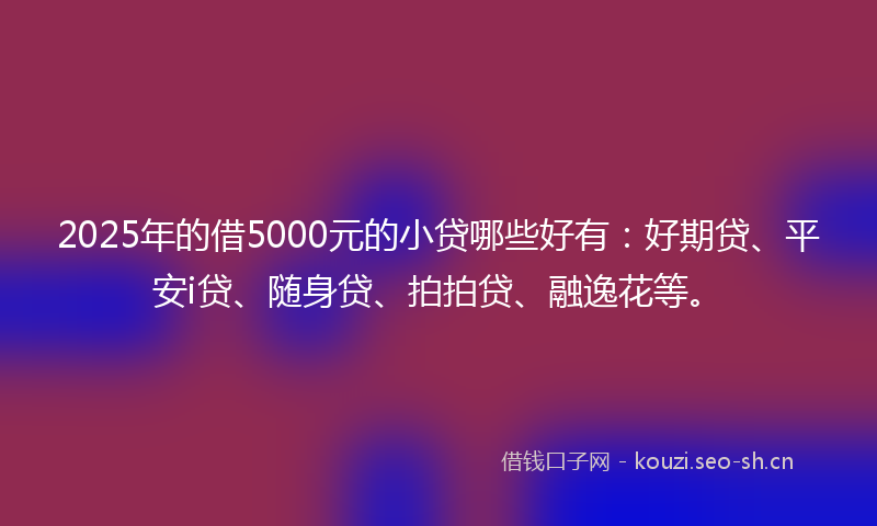 2025年的借5000元的小贷哪些好有：好期贷、平安i贷、随身贷、拍拍贷、融逸花等。