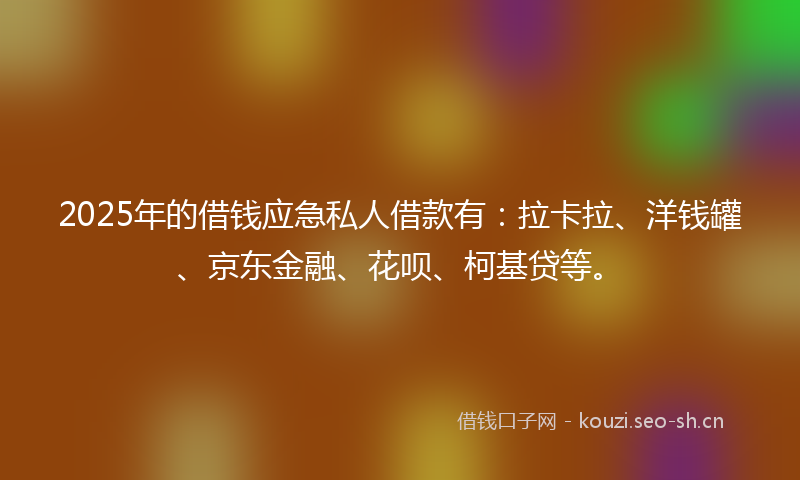 2025年的借钱应急私人借款有：拉卡拉、洋钱罐、京东金融、花呗、柯基贷等。