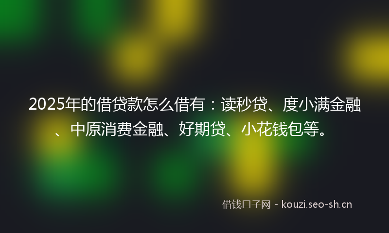 2025年的借贷款怎么借有：读秒贷、度小满金融、中原消费金融、好期贷、小花钱包等。