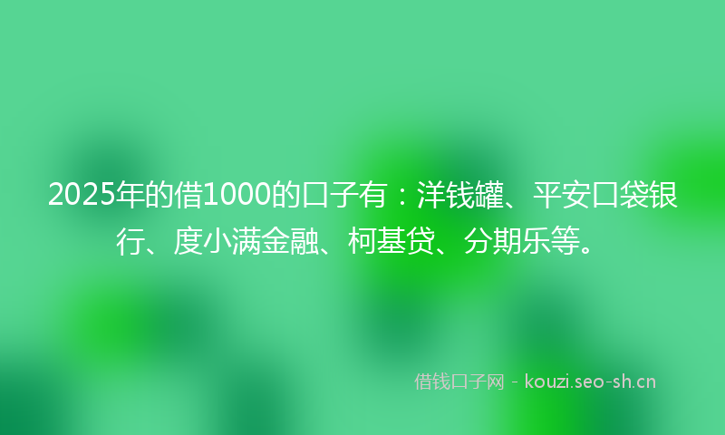 2025年的借1000的口子有：洋钱罐、平安口袋银行、度小满金融、柯基贷、分期乐等。