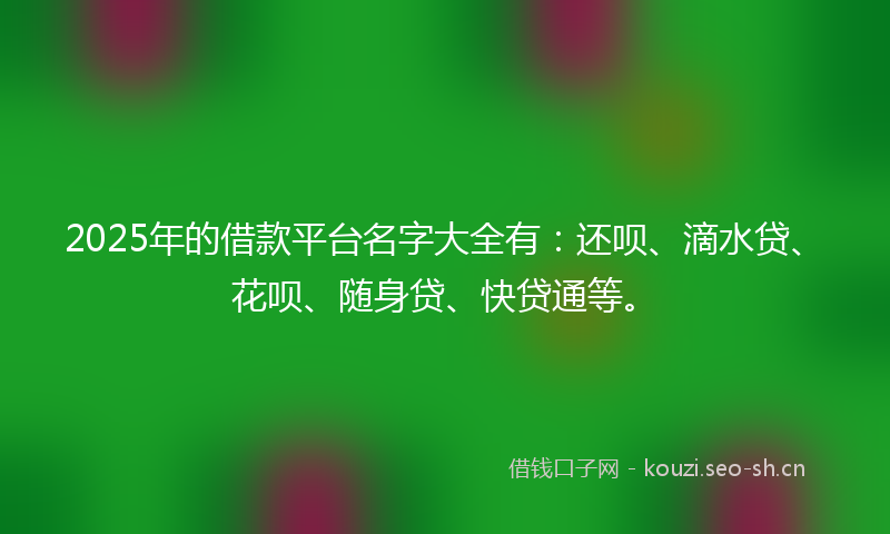 2025年的借款平台名字大全有：还呗、滴水贷、花呗、随身贷、快贷通等。