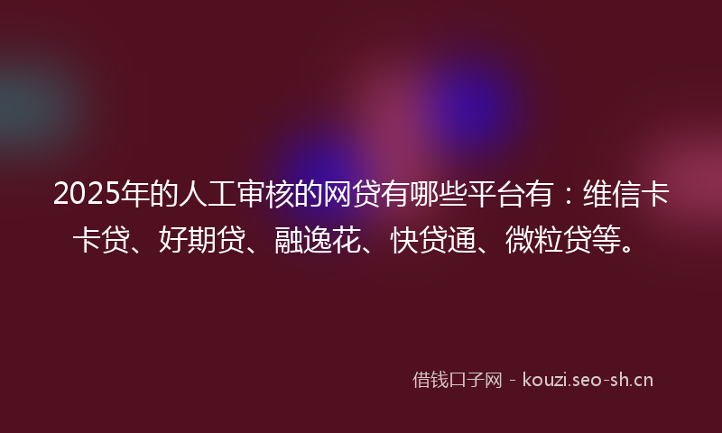 2025年的人工审核的网贷有哪些平台有：维信卡卡贷、好期贷、融逸花、快贷通、微粒贷等。