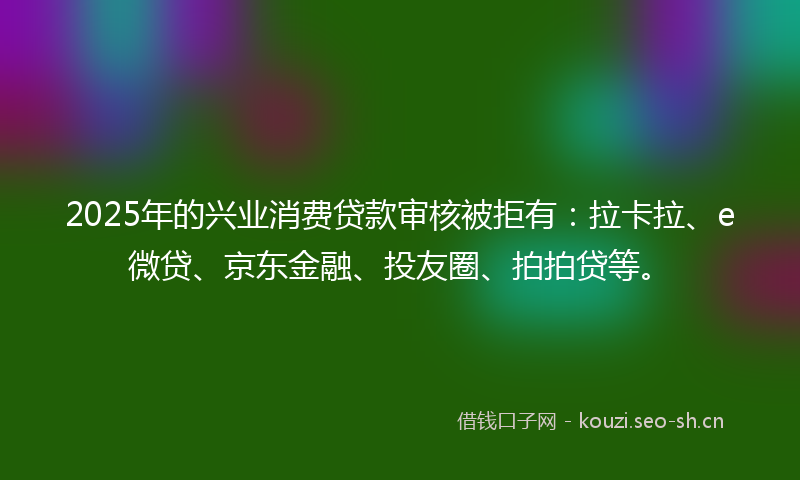 2025年的兴业消费贷款审核被拒有：拉卡拉、e微贷、京东金融、投友圈、拍拍贷等。