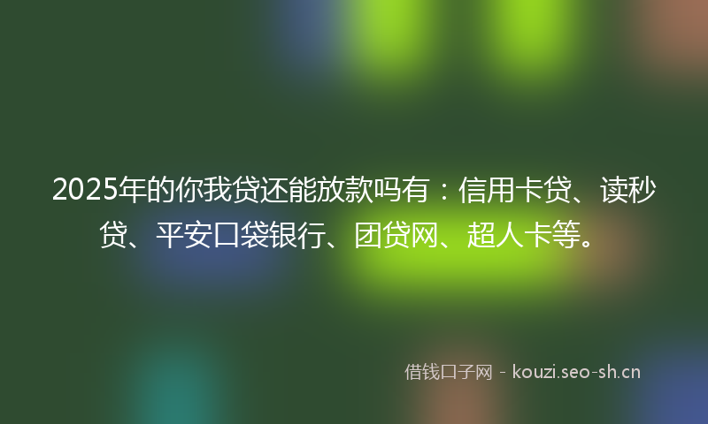 2025年的你我贷还能放款吗有：信用卡贷、读秒贷、平安口袋银行、团贷网、超人卡等。