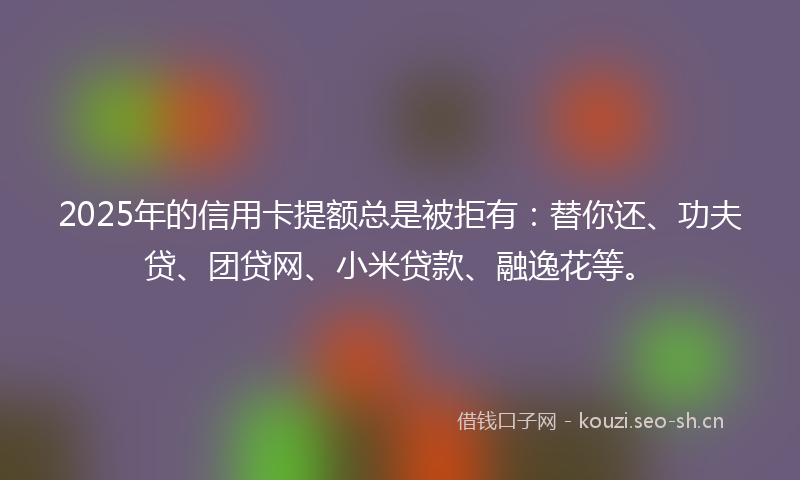 2025年的信用卡提额总是被拒有：替你还、功夫贷、团贷网、小米贷款、融逸花等。