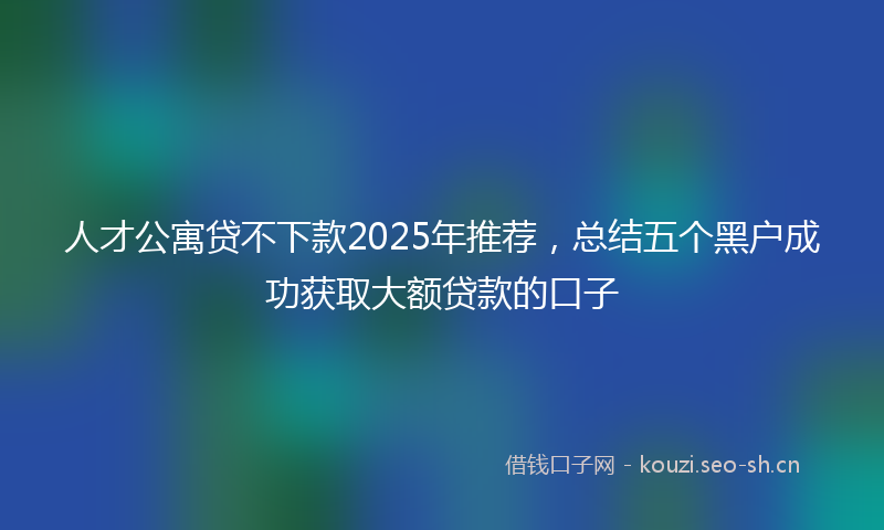 人才公寓贷不下款2025年推荐，总结五个黑户成功获取大额贷款的口子