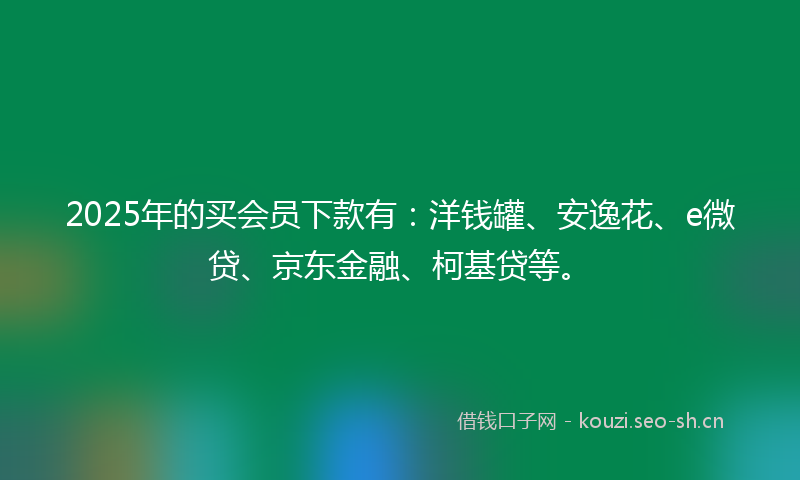 2025年的买会员下款有：洋钱罐、安逸花、e微贷、京东金融、柯基贷等。