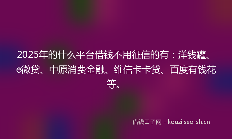 2025年的什么平台借钱不用征信的有：洋钱罐、e微贷、中原消费金融、维信卡卡贷、百度有钱花等。