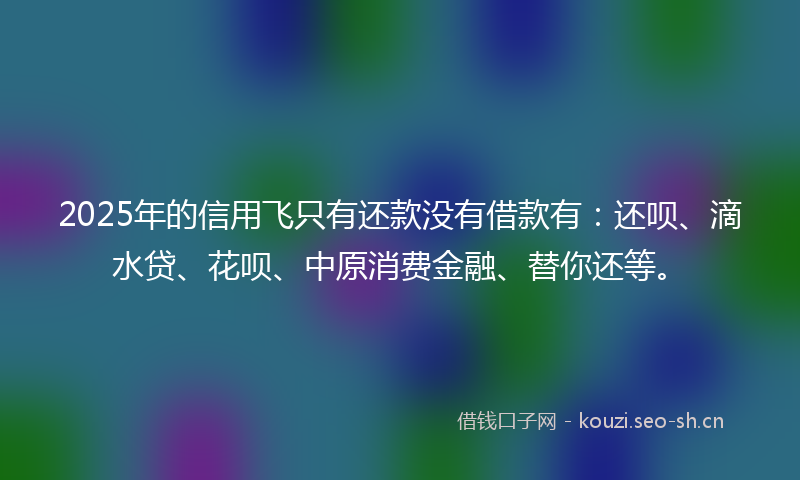 2025年的信用飞只有还款没有借款有：还呗、滴水贷、花呗、中原消费金融、替你还等。
