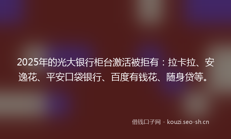 2025年的光大银行柜台激活被拒有：拉卡拉、安逸花、平安口袋银行、百度有钱花、随身贷等。