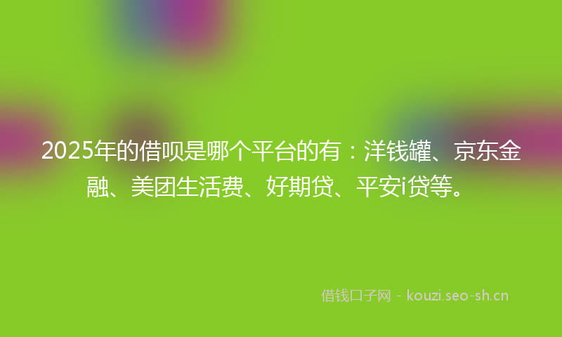 2025年的借呗是哪个平台的有：洋钱罐、京东金融、美团生活费、好期贷、平安i贷等。