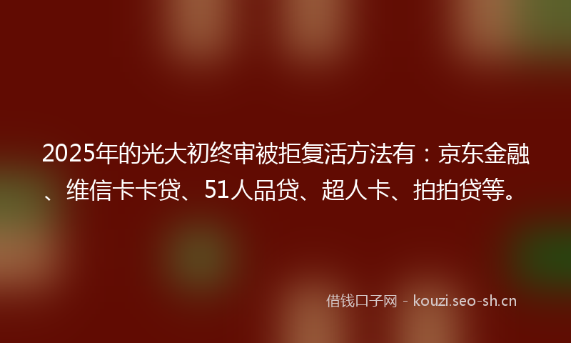 2025年的光大初终审被拒复活方法有：京东金融、维信卡卡贷、51人品贷、超人卡、拍拍贷等。
