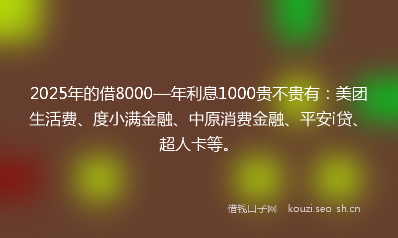 2025年的借8000—年利息1000贵不贵有：美团生活费、度小满金融、中原消费金融、平安i贷、超人卡等。