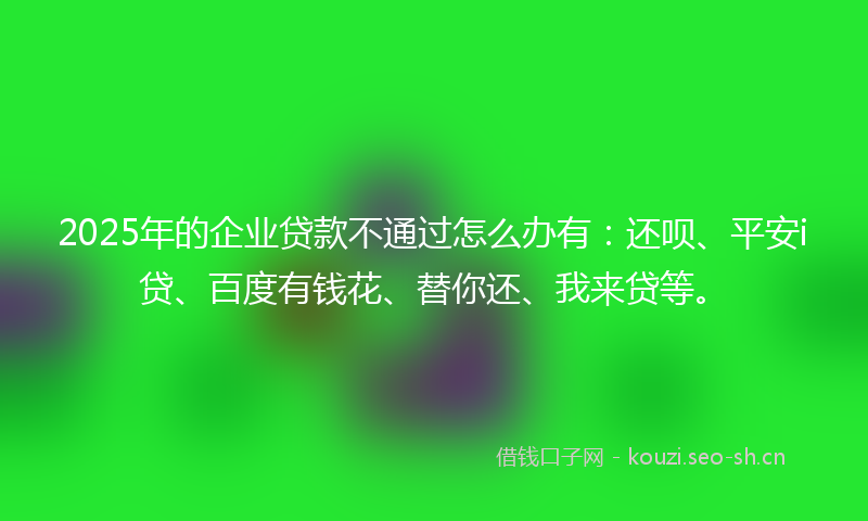 2025年的企业贷款不通过怎么办有:还呗、平安i贷、百度有钱花、替你还、我来贷等。