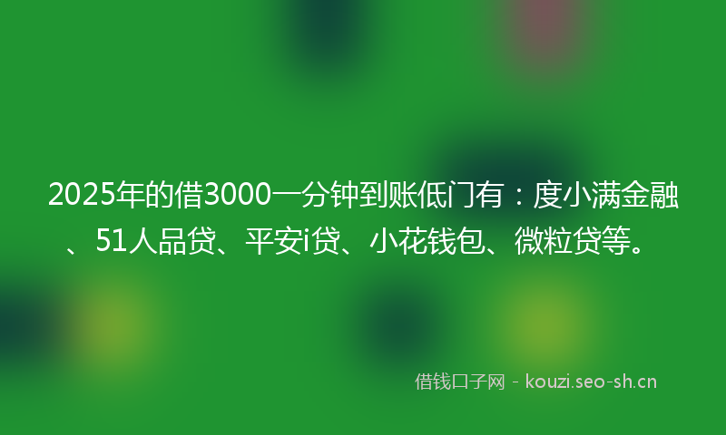 2025年的借3000一分钟到账低门有：度小满金融、51人品贷、平安i贷、小花钱包、微粒贷等。