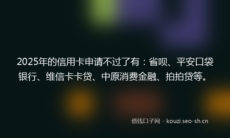 2025年的信用卡申请不过了有:省呗、平安口袋银行、维信卡卡贷、中原消费金融、拍拍贷等。