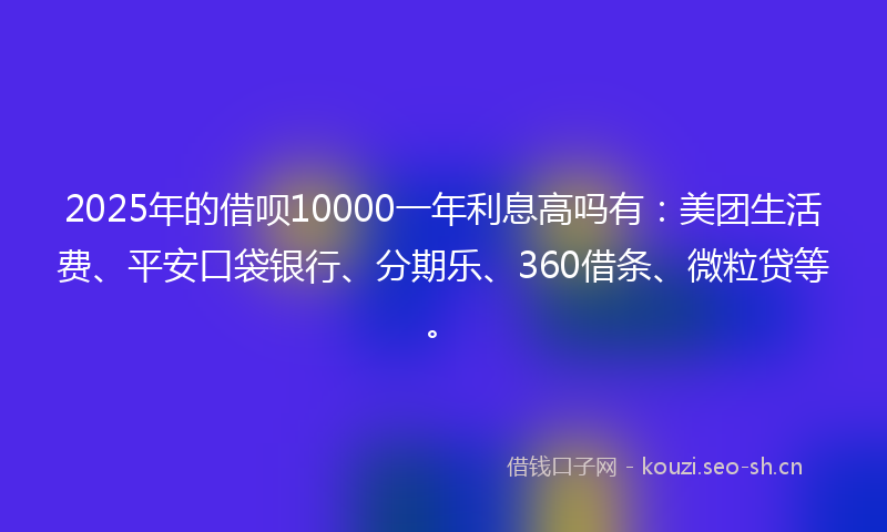 2025年的借呗10000一年利息高吗有：美团生活费、平安口袋银行、分期乐、360借条、微粒贷等。