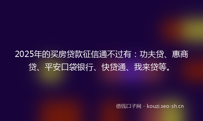 2025年的买房贷款征信通不过有：功夫贷、惠商贷、平安口袋银行、快贷通、我来贷等。