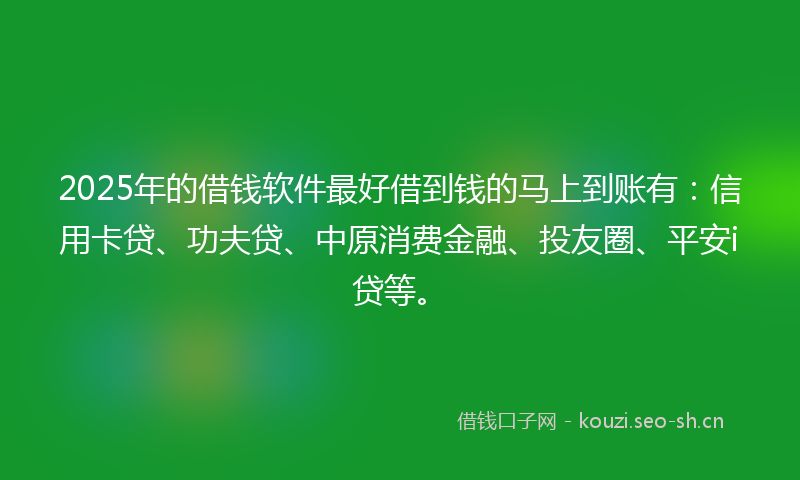 2025年的借钱软件最好借到钱的马上到账有：信用卡贷、功夫贷、中原消费金融、投友圈、平安i贷等。