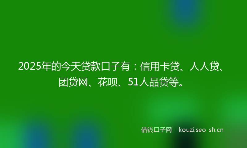 2025年的今天贷款口子有：信用卡贷、人人贷、团贷网、花呗、51人品贷等。