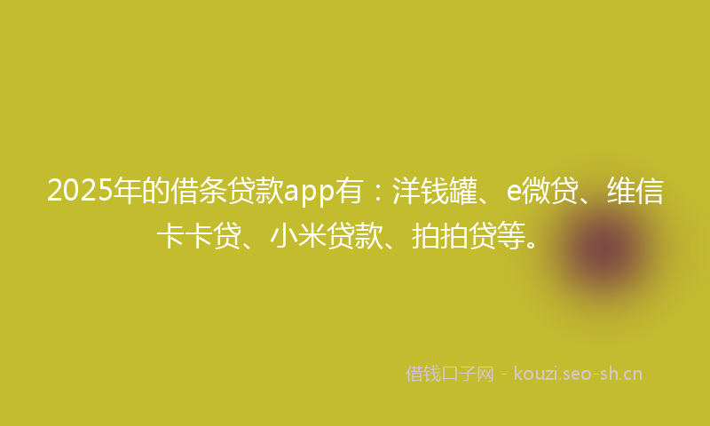 2025年的借条贷款app有：洋钱罐、e微贷、维信卡卡贷、小米贷款、拍拍贷等。