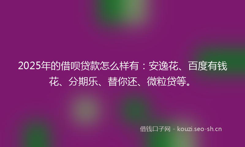 2025年的借呗贷款怎么样有：安逸花、百度有钱花、分期乐、替你还、微粒贷等。