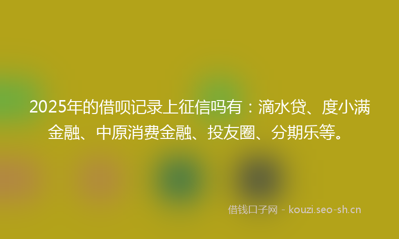 2025年的借呗记录上征信吗有：滴水贷、度小满金融、中原消费金融、投友圈、分期乐等。